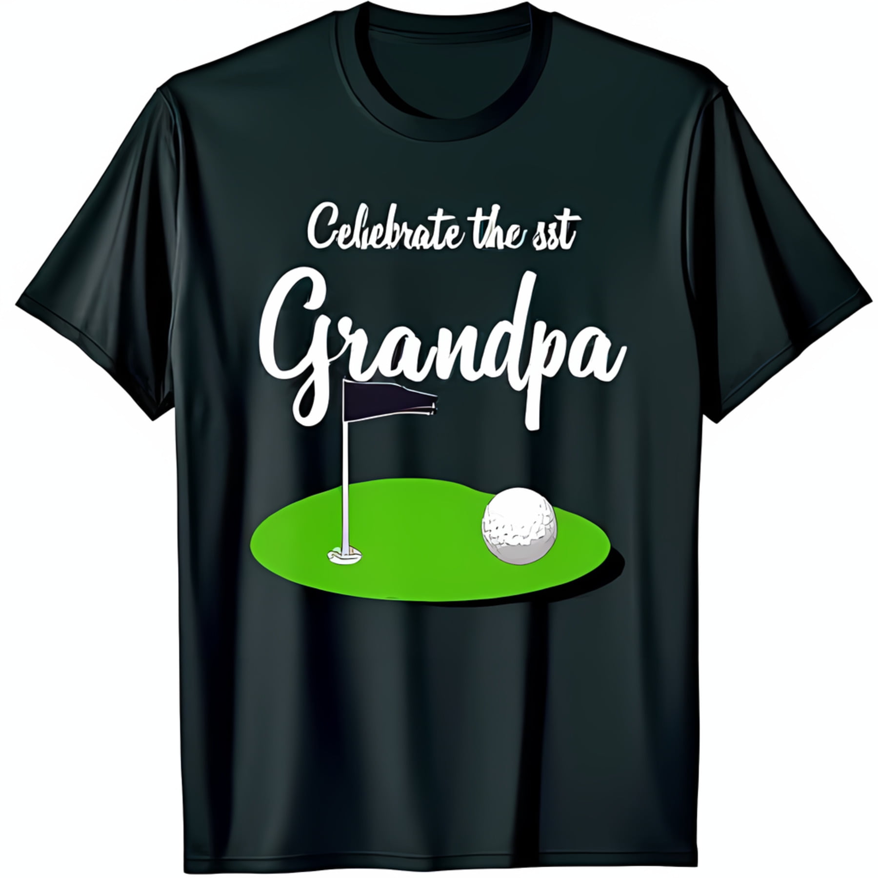 Celebrate the 1st Grandpa Black TShirt with Bold White Golf Course