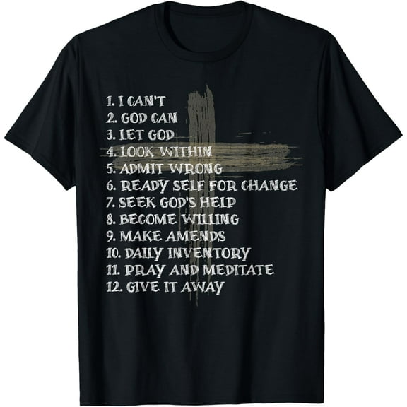 Celebrate the Recovery Christian Cross 12 Step Guide Pray T-ShirtMen and women, Black T-shirt, size: Extra large S-4XL