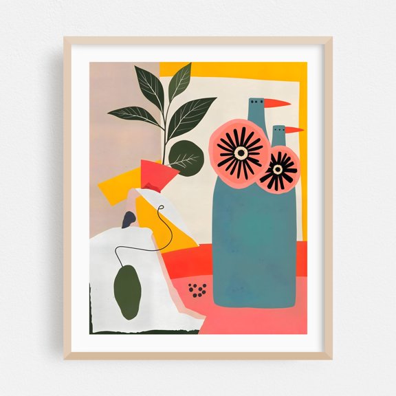 Celebrated - India Digital Art Modern Art Abstract Geometric Floral Botanical Minimalist Oak Framed Wall Art Print 11 x 14 inches