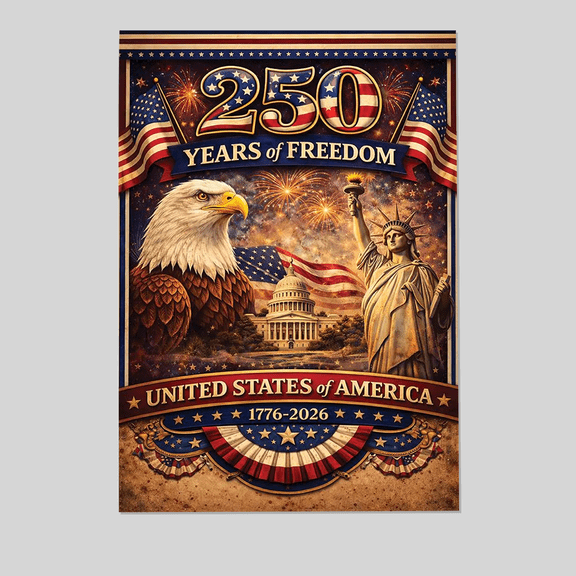 Celebrating America 250 Years Poster| Matte Stretched Wall Art 1776-2026 Full Size 24''x36'' The Golden Shop