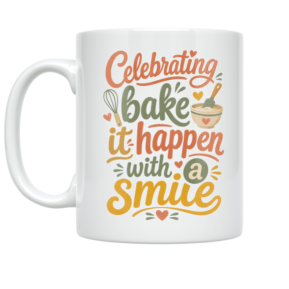 Celebrating Bake It Happen with a Smile - Baking Enthusiast - 11 oz Ceramic Coffee Mug