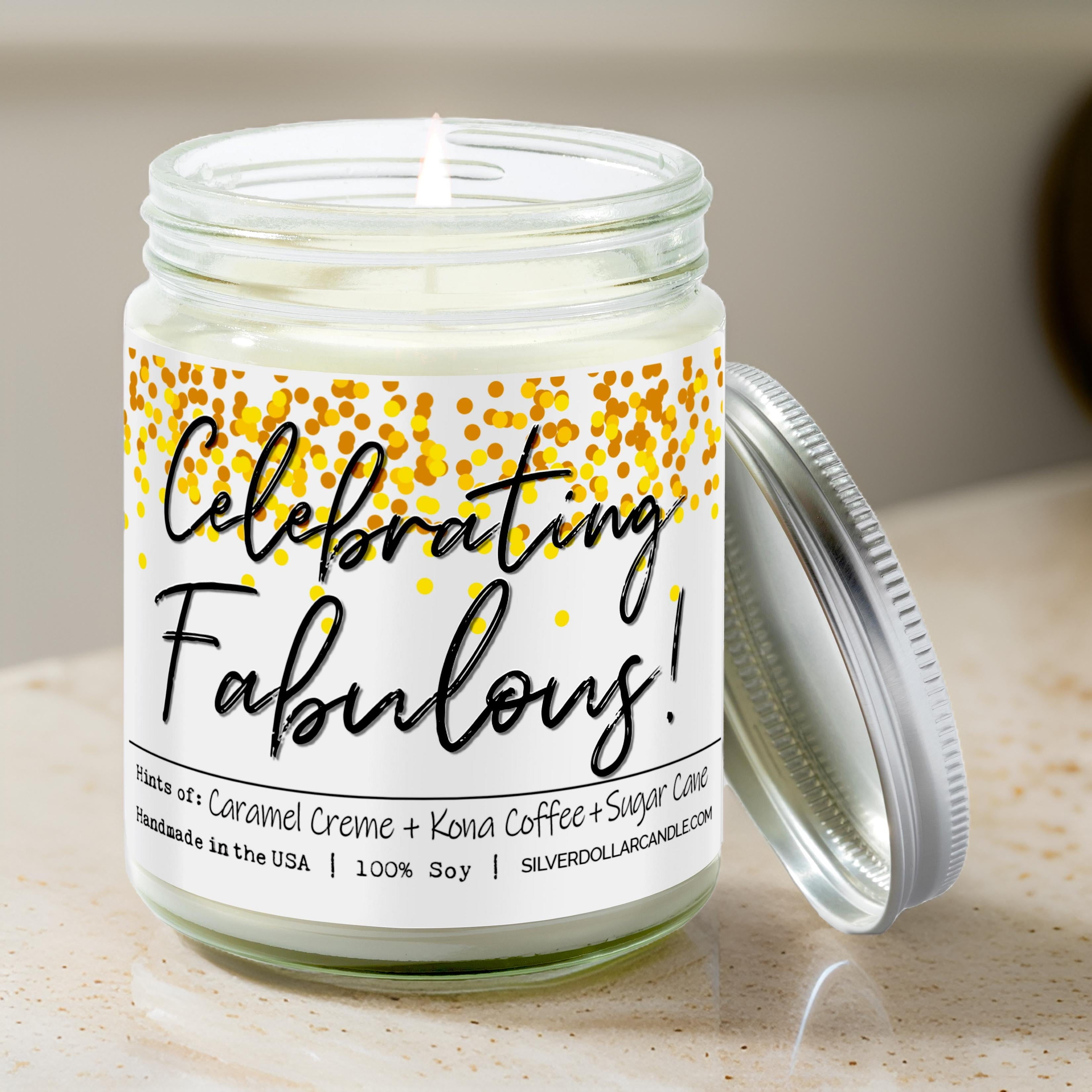 Celebrating Fabulous! 9oz Soy Wax Candle with Brazilian Coffee, Citron Peel, Caramel, Sugar Cane Notes