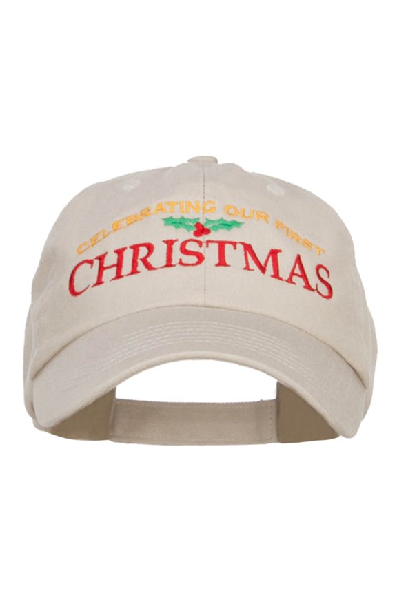 Celebrating First Christmas Embroidered Low Cap - Stone OSFM