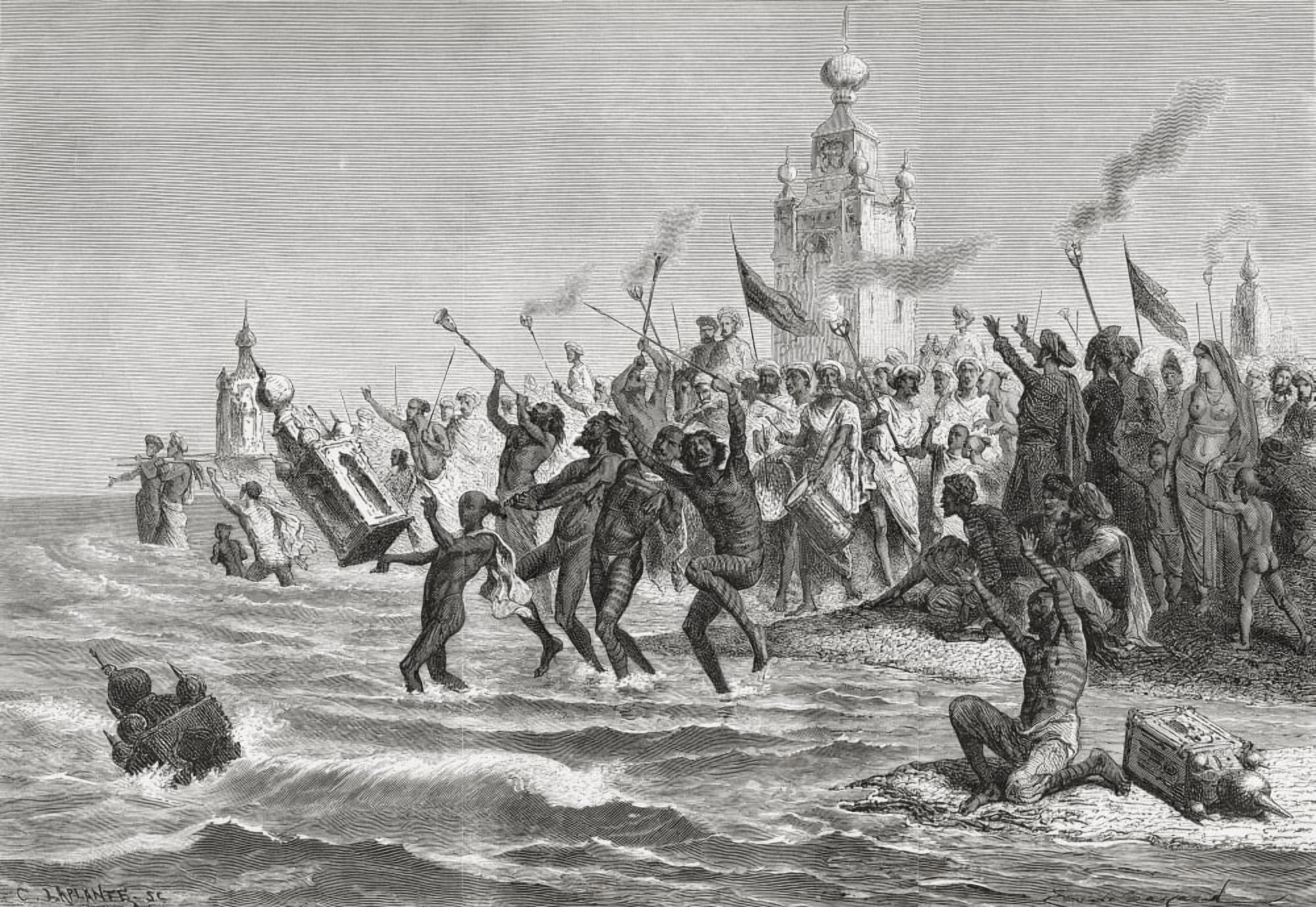 Celebrating The Moharum Festival In Remembrance Of The Martyrdom Of Imam Hussein Bombay India In The 19Th Century From El Mundo En La Mano Published 1878 Canvas Art - Ken Welsh Design Pics (17 x 12)
