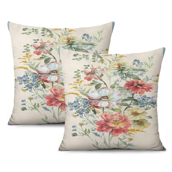 Celebrating Spring & Summer: Pink Flower Floral 16x16inch Inch Throw Pillow Covers, Set of 2 - Farmhouse Outdoor Decorative Pillows Perfect for Home, Couch, Sofa, and Living Room Decorations