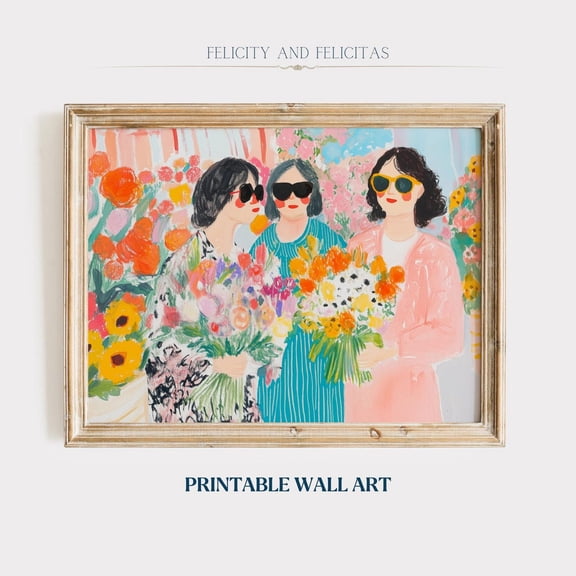 Celebrating Spring Wall Art, Ladies And Flowers Art, Spring Farmhouse Decor, Trendy Floral Canva, Wall Art, Modern Wall Decor, 12x18 UNFRAMED