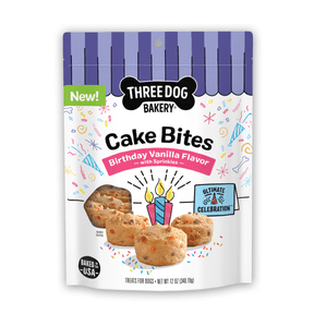 Three Dog Bakery Ultimate Celebration Birthday Vanilla Cake Bite Dog Treats, 12 oz Bag