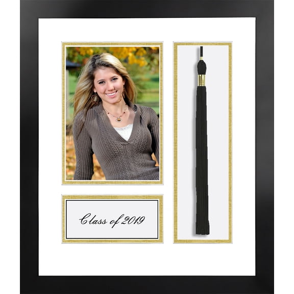 2019 Academic Nova Black Photo Frame, White and Gold matting with Tassel opening 5x7 Photo opening