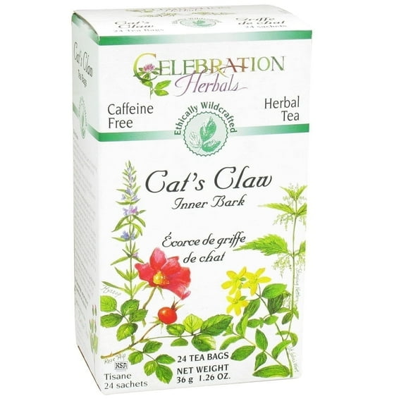 Celebration Herbals Herbal Tea Caffeine Free Cat's Claw Inner Bark - 24 Tea Bags Pack of 2
