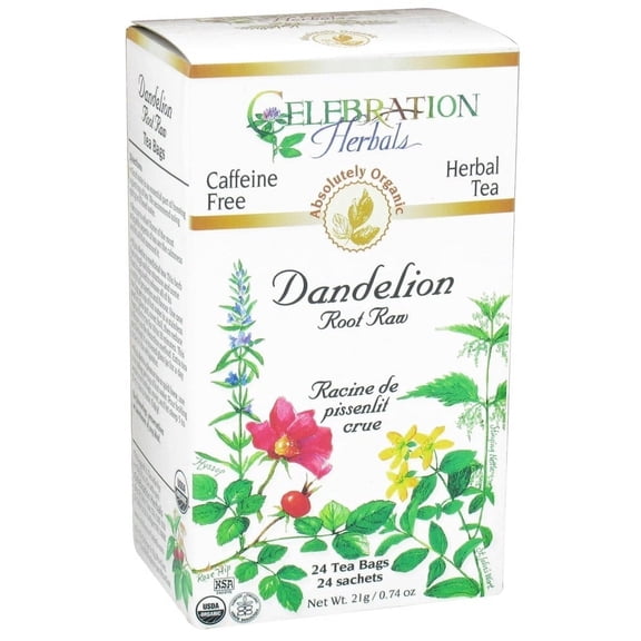 Celebration Herbals Organic Dandelion Root Raw Tea Caffeine Free 24 Herbal Tea Bags Pack of 2