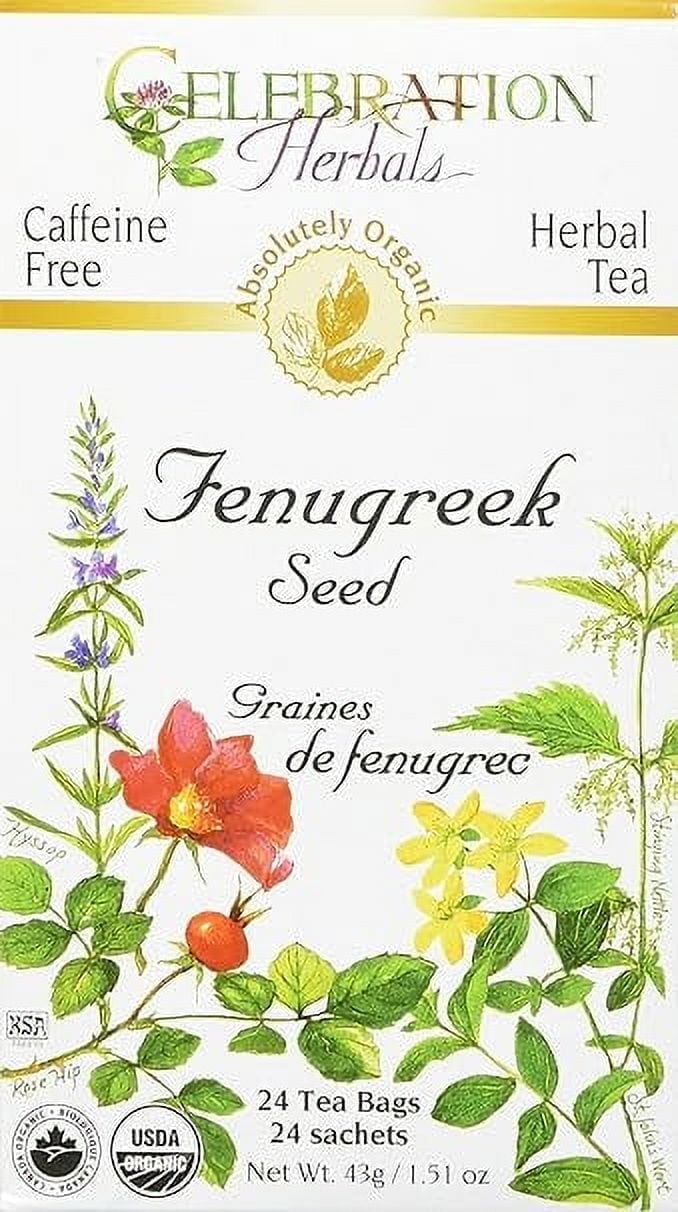 Celebration Herbals Organic Fenugreek Seed Tea Caffeine Free - 24 Herbal Tea Bags Pack of 4
