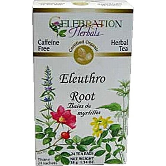 Celebration Herbals Organic Ginseng Eleuthero Root Tea Caffeine Free - 24 Herbal Tea Bags Pack of 4