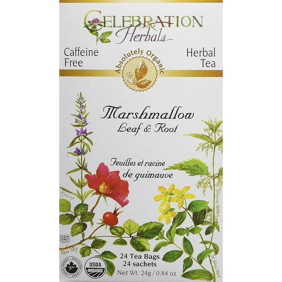 Celebration Herbals Organic Marshmallow Leaf and Root Tea Caffeine Free - 24 Herbal Tea Bags Pack of 2