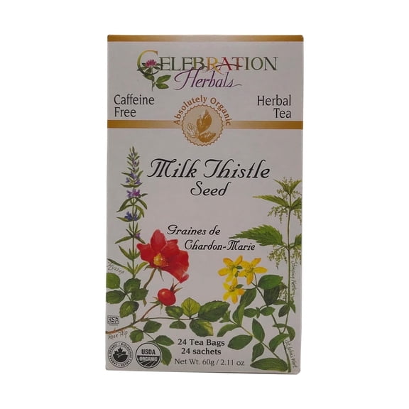 Celebration Herbals Organic Milk Thistle Seed Tea Caffeine Free - 24 Tea Bags Pack of 2
