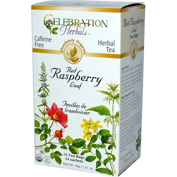 Celebration Herbals Organic Red Raspberry Leaf Tea Caffeine Free - 24 Tea Bags Pack of 2
