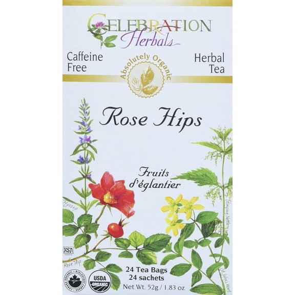Celebration Herbals Organic Rose Hips Herbal Tea Bags, 24 Ct