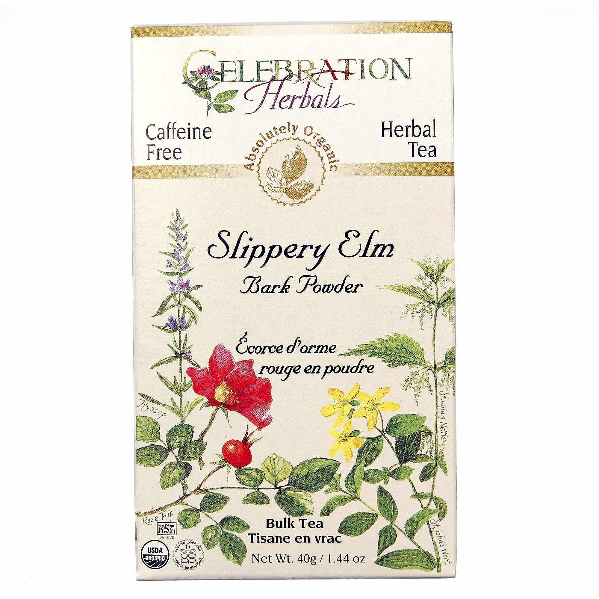 Celebration Herbals Slippery Elm Bark Powder Loose Pack Tea Caffeine Free, 40g