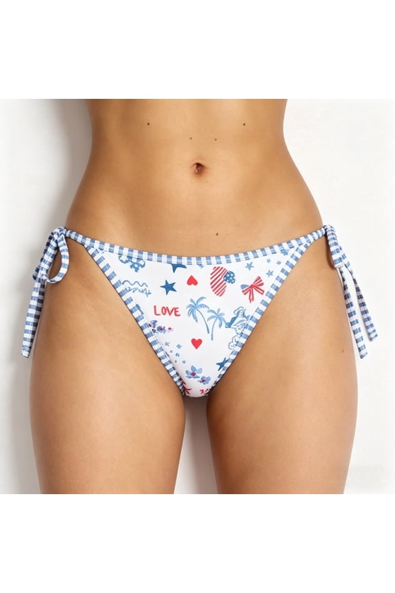 Celebration Print Reversible Bikini – Patriotic 4th of July Women’s Triangle Panties,, Fourth of July bikini, Double-Sided Summer Swimsuit