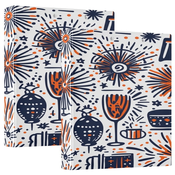 Celebration and Festivity Pattern 12.4x10.6in PVC Round Ring Binder, D-Ring 3-Hole, Metal Clip, 200 Sheets