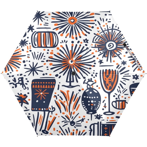 Celebration and Festivity Pattern Umbrellas for Sun Auto Open Close UV50+ Waterproof 5-Fold Compact Fiberglass Frame