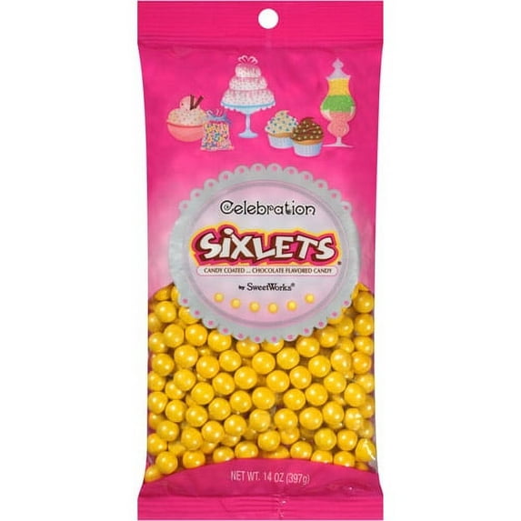 Celebration by SweetWorks Sixlets Chocolate Flavored Yellow Candy, 14 oz