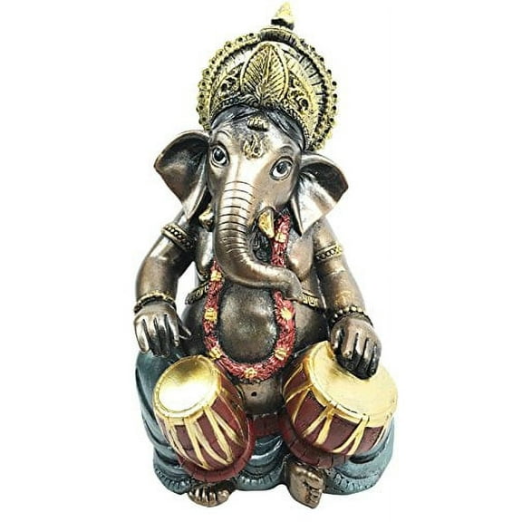 Celebration of Life and Arts Lord Ganesha Playing Dholak Drum Hindu Elephant God Deity Figurine Eastern Enlightenment Collectible Decor
