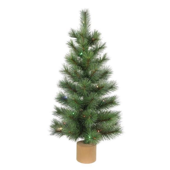 Celebrations 9096338 3 ft. Slim LED Table Top with Wood Base Color Changing Christmas Tree - 50 Count