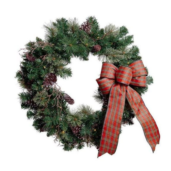 Celebrations 9096329 30 in. D LED Prelit Twig Pine Bow Wreath, Multi Color- Pack of 4
