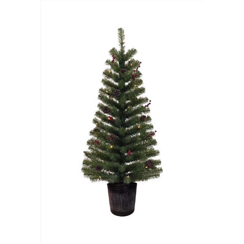 4 ft Northern Pine Prelit Christmas Tree with Multicolor LED Lights in Gray Pot