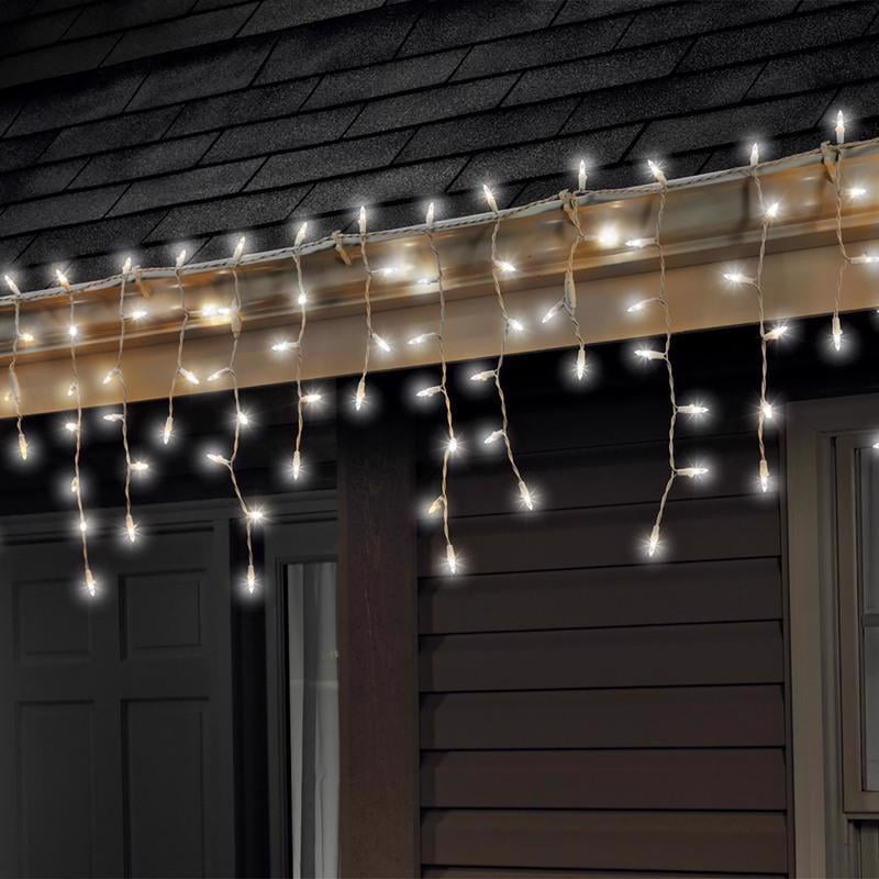 Celebrations LED Icicle Light Set, 100 Count, Cool White, Flashing ...