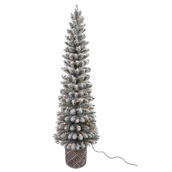 Celebrations 9096335 5 ft. Slim LED Flocked Diamond Potted Color Changing Entrance Tree - 100 Count