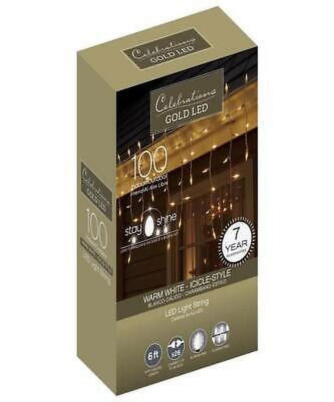 Celebrations Gold LED Mini Warm White 100 ct Icicle Christmas Lights 6