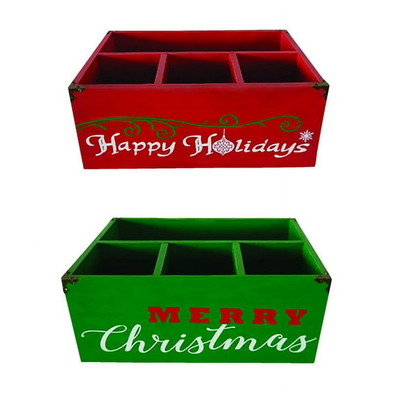 Celebrations Green/Red 4 Compartment Crate Christmas Decor