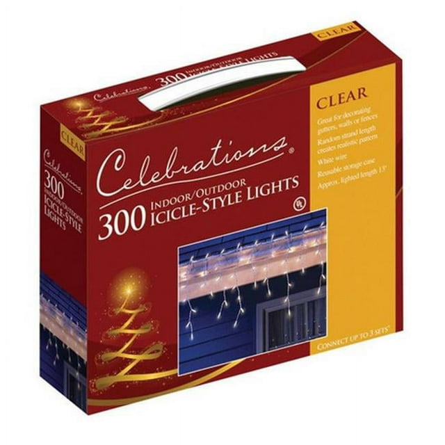 Celebrations Incandescent Mini Clear 300 ct Icicle Christmas Lights 17