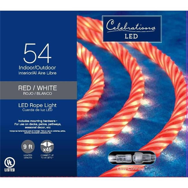Celebrations 9096577 LED 54 Count Rope Christmas Lights, Red & White ...