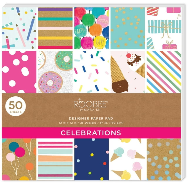 Roobee by Mara Mi Celebrations Paper Pad 12" x 12" 24 lb/ 110 GSM, 50