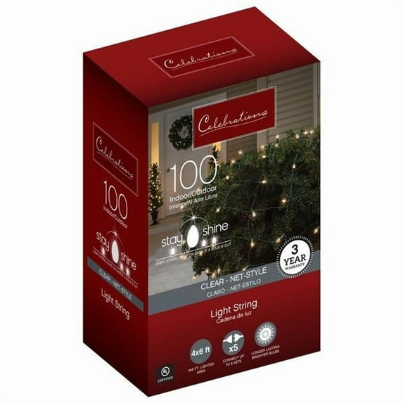 Celebrations 9073828 Incandescent Stay Shine Incandescent Mini Clear & Warm White Net Christmas Lights 100 Count