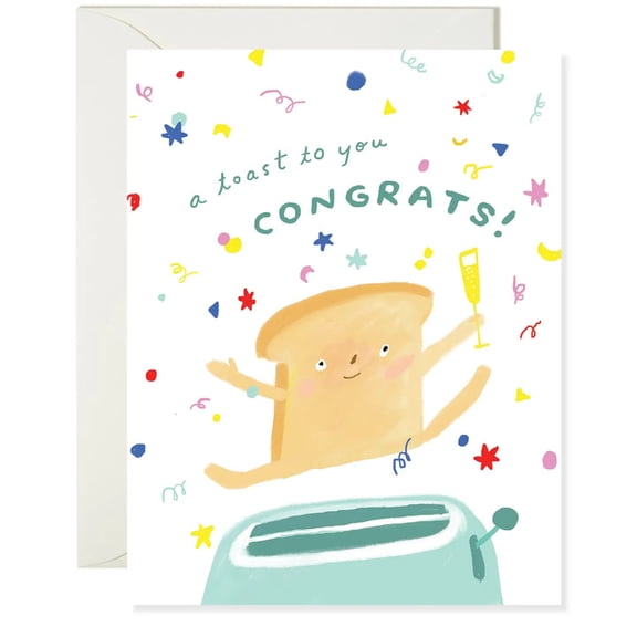 Celebratory Congrats Card "A Toast to You" Cheerful Toast Character Envelope Included, Blank Inside Perfect for Graduations, Achievements, and Special Occasions