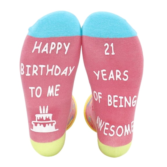 Celebratory Happy Birthday Letters Jacquard Patterned Middle Tube Socks Gift for 18 To 21 Year Old Party Enthusiasts
