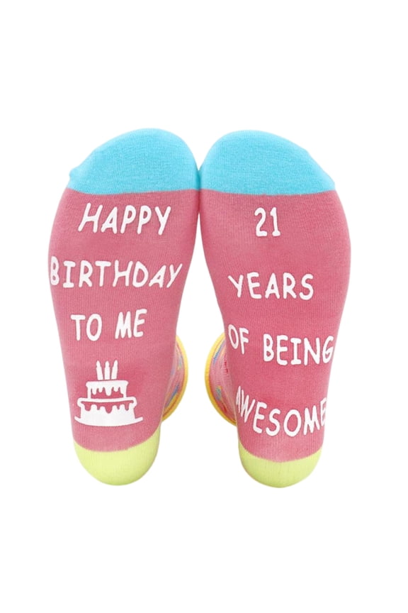 Celebratory Happy Birthday Letters Jacquard Patterned Middle Tube Socks Gift for 18 To 21 Year Old Party Enthusiasts