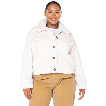 Celebrity Pink Women's and Women's Plus Faux Fur Button-up Jacket, Sizes XS-3X