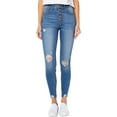 thumbnail image 1 of Celebrity Pink Junior Women's Curvy Exposed Button Skinny Jeans, 1 of 4