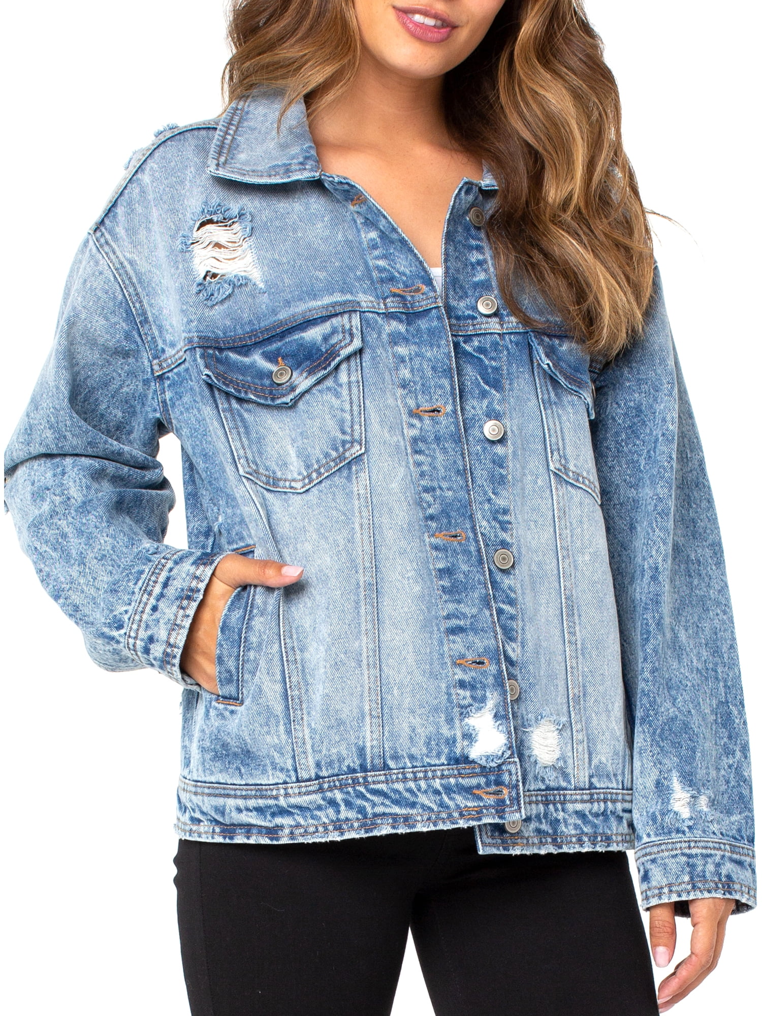 Plus Size Destructed Denim Jacket Plus Size Distressed Jean Jacket