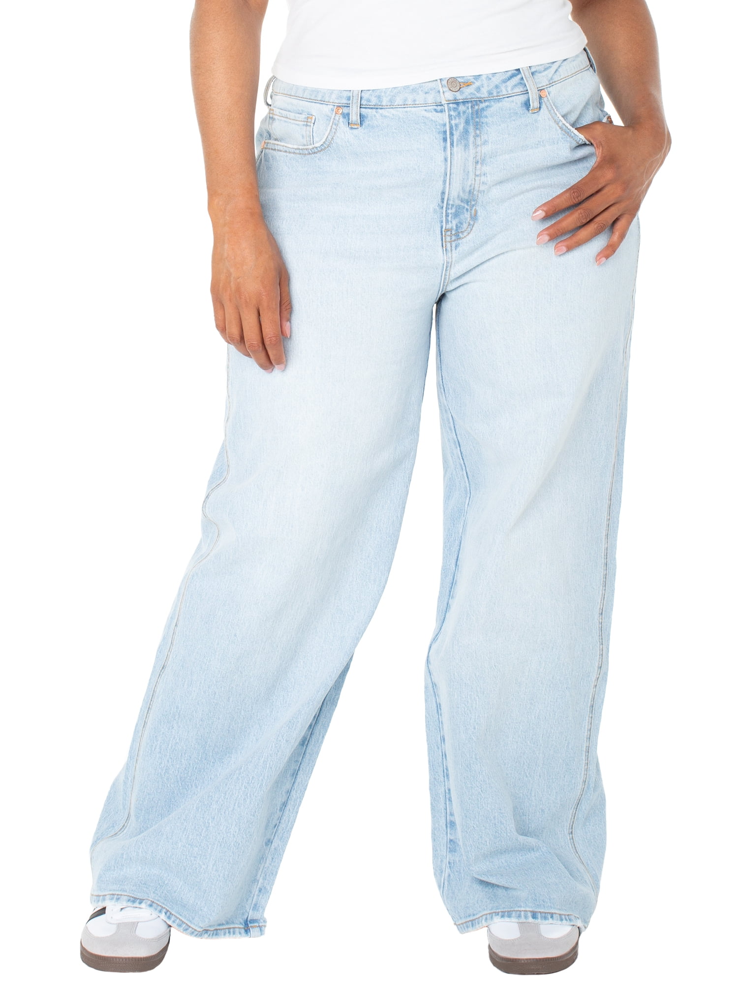 Celebrity Pink Women's and Women's Plus Baggy Wide Leg Jeans, Available in Regular, Short, Long Inseams, Sizes 1-24W