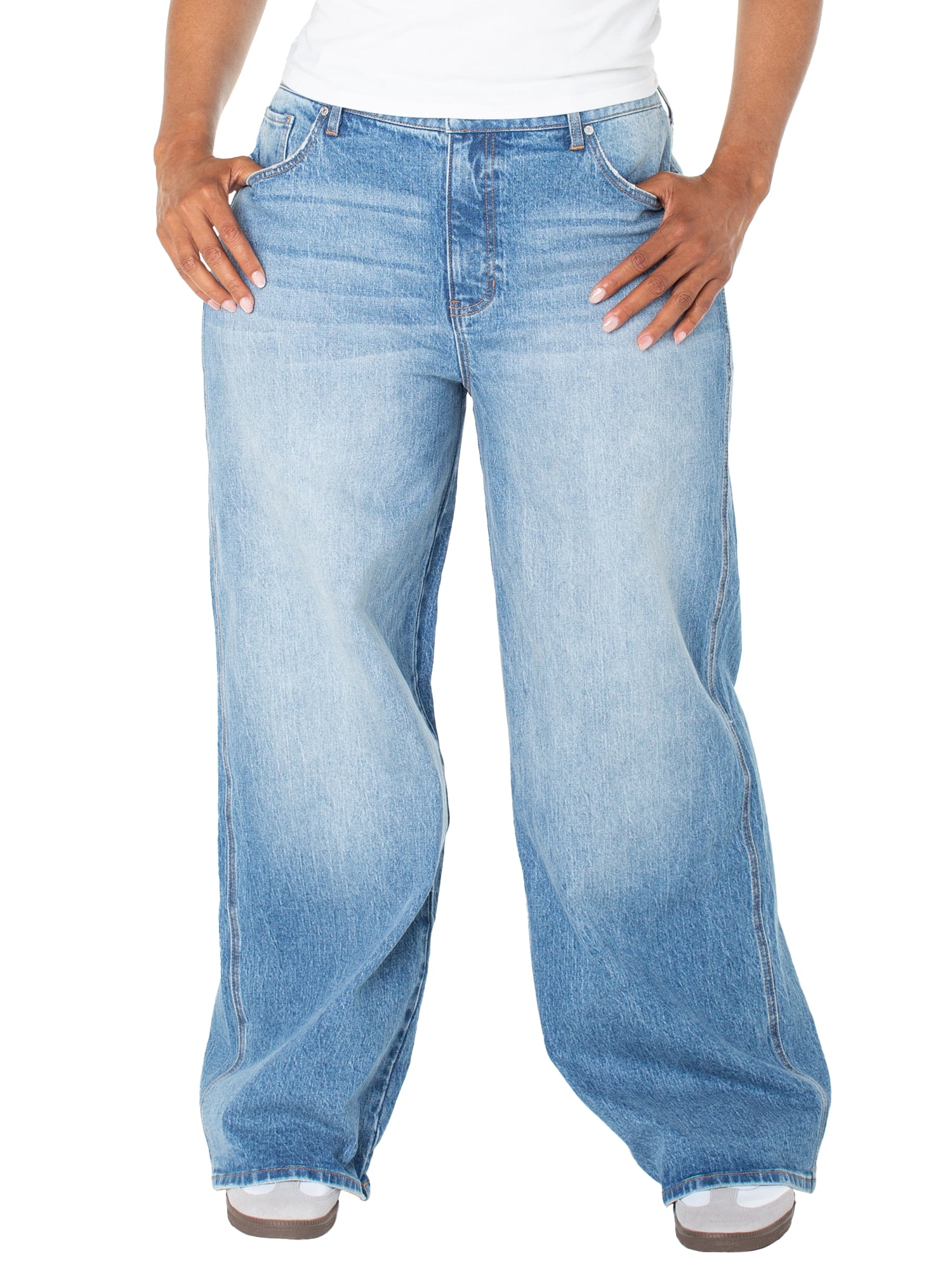 Celebrity Pink Women's and Women's Plus Baggy Wide Leg Jeans, Available in Regular, Short, Long Inseams, Sizes 1-24W