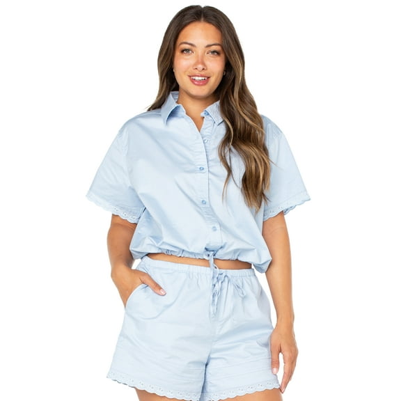 Celebrity Pink Women's Boxy Lace Trim Shirt, Sizes XS-XXXL