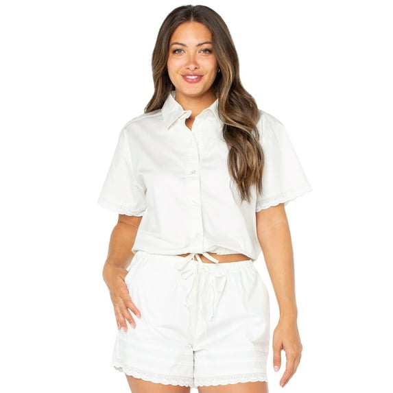 Celebrity Pink Women's Boxy Lace Trim Shirt, Sizes XS-XXXL