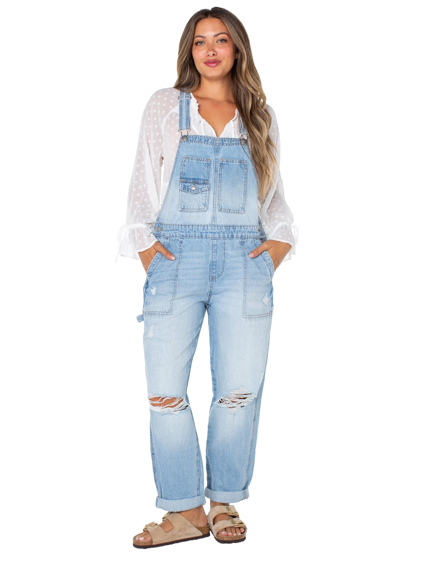 Celebrity Pink Women's Boyfriend Cuffed Denim Overall, Sizes XS-XXXL