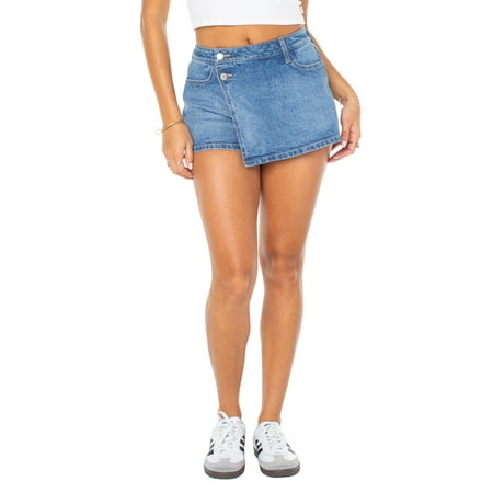 Celebrity Pink Women's and Women's Plus Denim Wrap Skort, Sizes XS-4X