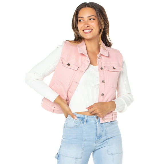 Celebrity Pink Juniors Faux Shearling Denim Vest, Sizes XS-4X